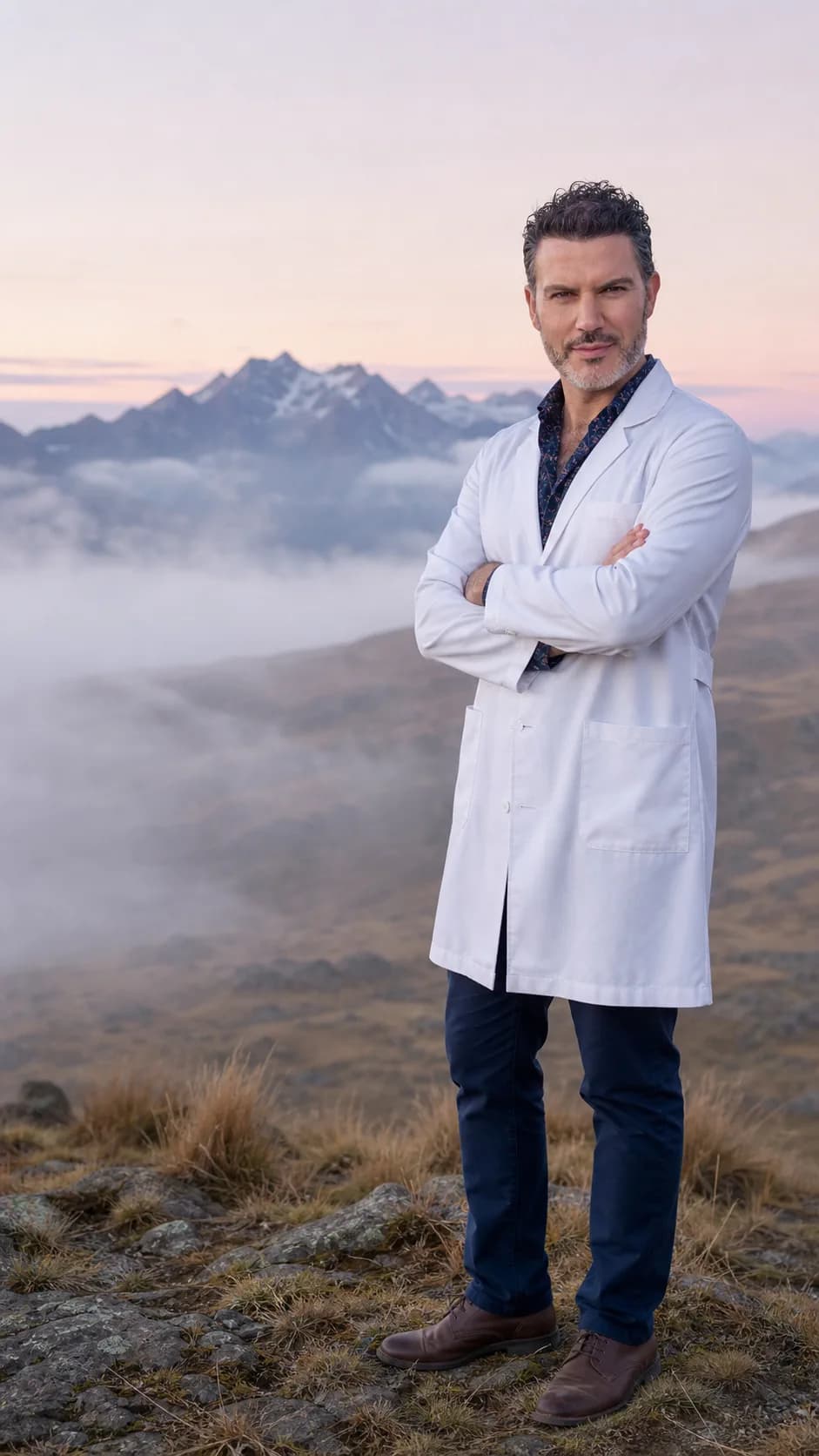 El Dr. Ricardo Soto sobre las nubes, en los Andes
